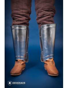 Classic greaves for warriors in polished steel