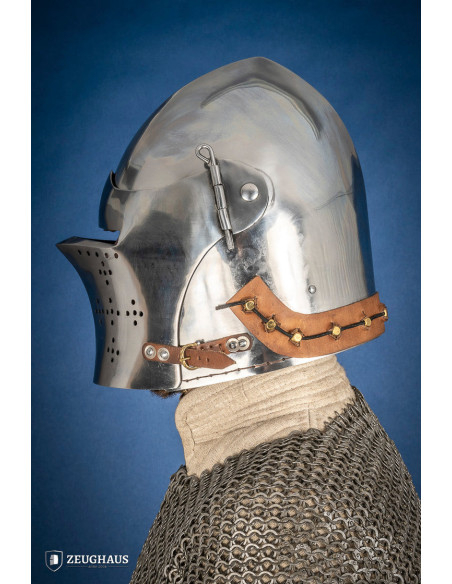 Medieval steel basin with visor lock Medieval steel basin with visor lock