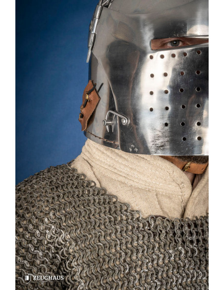 Medieval steel basin with visor lock Medieval steel basin with visor lock