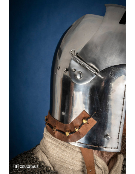 Medieval steel basin with visor lock Medieval steel basin with visor lock