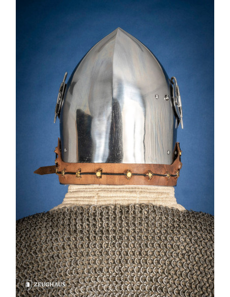 Medieval steel basin with visor lock Medieval steel basin with visor lock