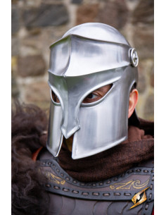 Corinthian palace guard helmet, polished steel finish