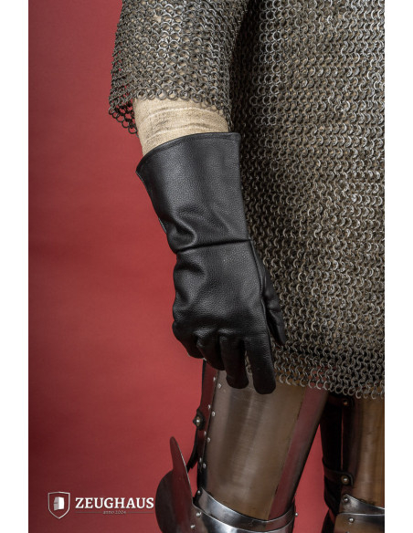 Medieval black leather gloves,...
