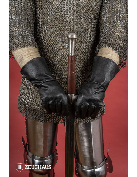 Medieval black leather gloves,...