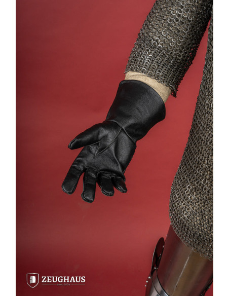 Medieval black leather gloves,...