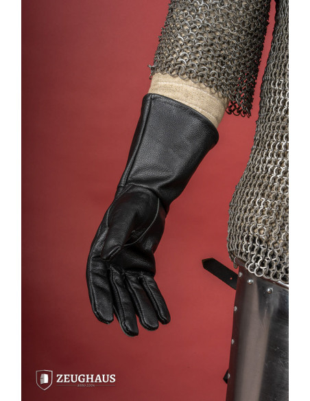 Medieval black leather gloves,...