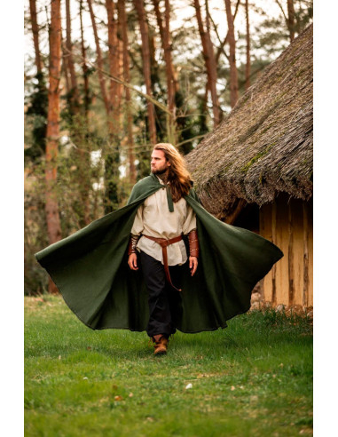 Medieval green cotton cape, Frantz model
