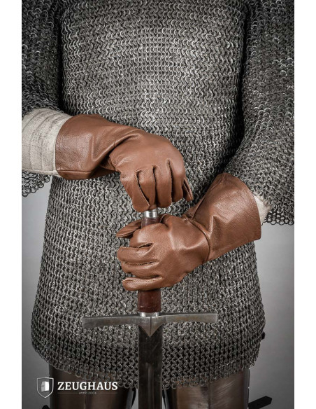 Medieval brown leather gloves,...