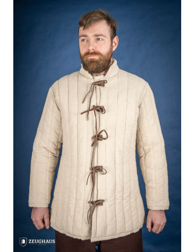 Thick medieval gambeson with laces, natural color