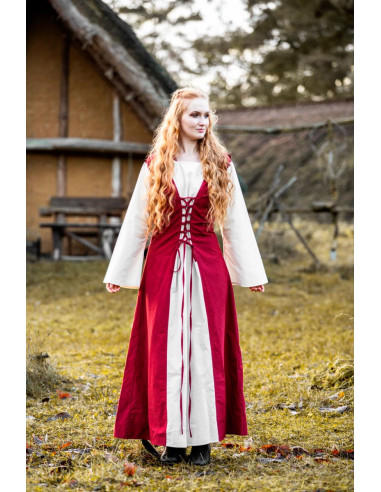 Medieval dress model Genefe, Red-Natural