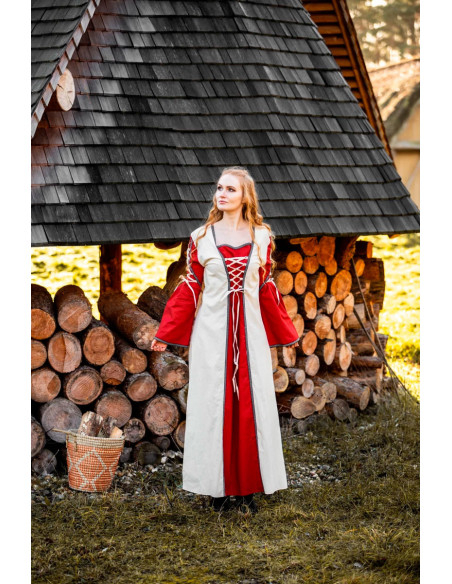 Medieval dress model Amalia, Natural-Red