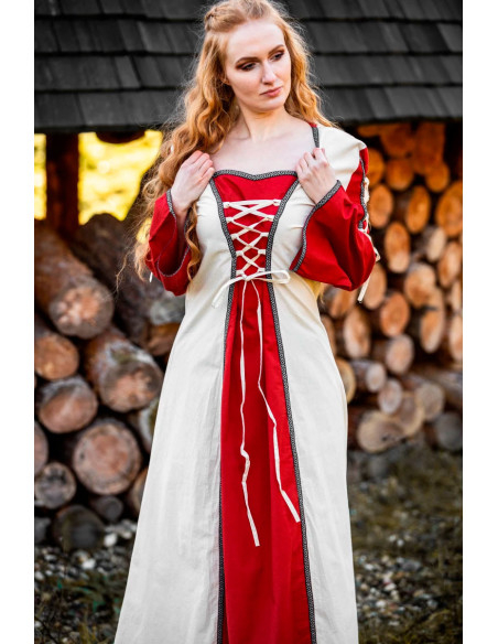 Medieval dress model Amalia, Natural-Red