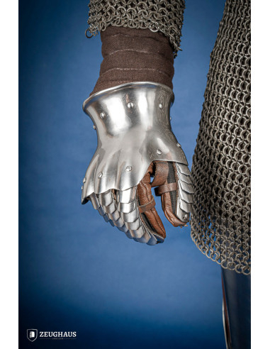 Medieval polished steel gauntlets year 1350-1415, (1.6 mm.)