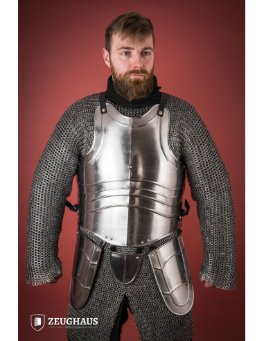 Medieval warrior cuirass with polished steel cuffs