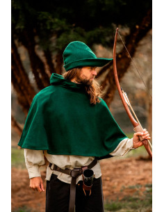 Medieval wool gugel model Paul, green