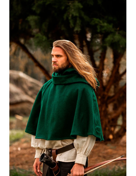 Medieval wool gugel model Paul, green Medieval wool gugel model Paul, green