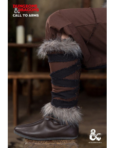 Medieval barbarian greaves, brown-black color