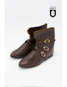 Medieval high boots with side buckle closure