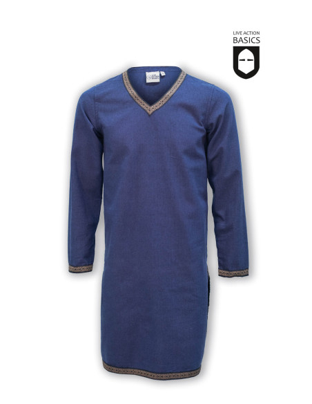 Long medieval tunic in cotton, blue