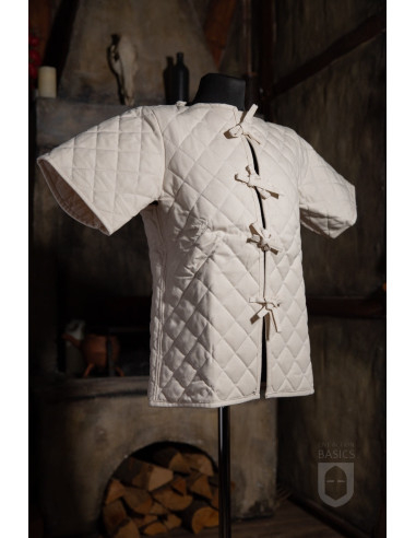 Medieval padded short-sleeved gambeson, natural white