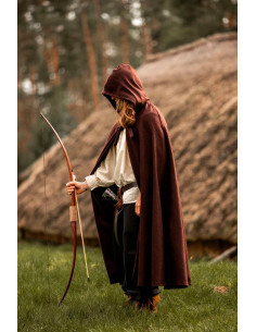 Classic medieval Elinor dark brown cloak with short hood,...