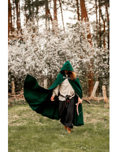Medieval wool cape Tjark model, green color