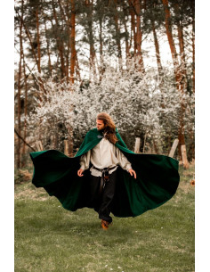 Medieval wool cape Tjark model, green color 2