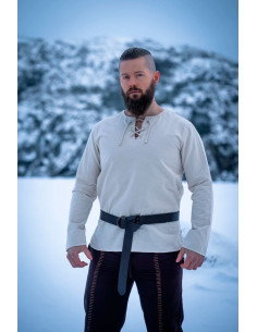 Leather belt with ring, black