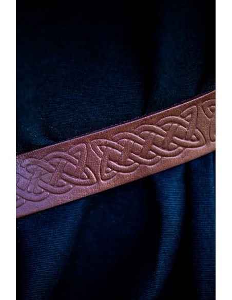 Leather belt with Celtic print, brown...