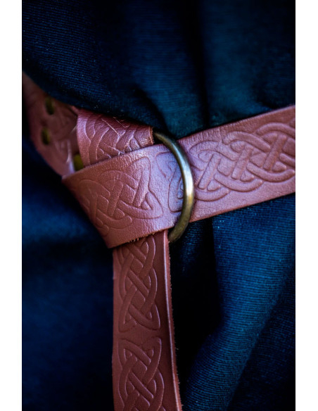 Leather belt with Celtic print, brown...