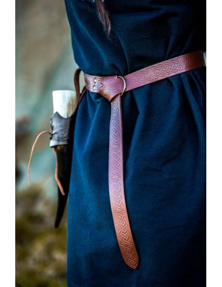 Leather belt with Celtic print, brown...