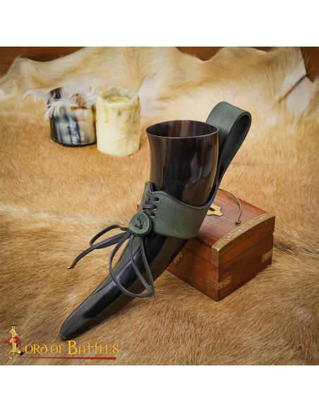 Medieval leather baldric for horns,...