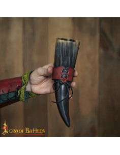 Medieval leather baldric for horns, maroon color 2