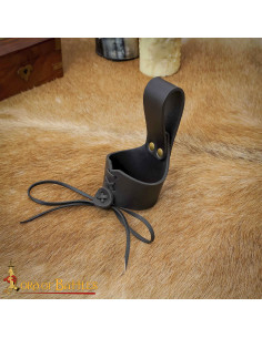 Medieval leather baldric for horns, black