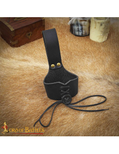 Medieval leather baldric for horns, black 2
