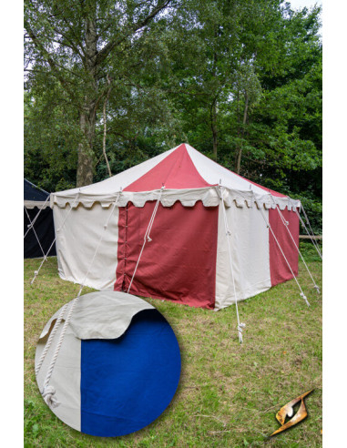 Medieval marquee tent, natural-blue 4 x 4 meters (Compact Version)