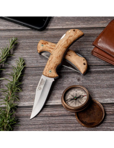 Curly birch handle hunting knife, blade 9.5 cms.