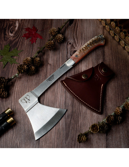 Hunting ax with antler handle