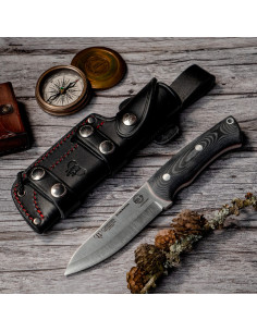 Bushcrafter knife with black micarta handle by Cudeman