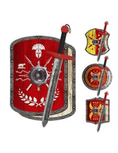 Red Roman set for children wooden shield and sword