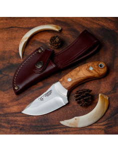 Olive handle skinning knife, blade 7.5 cms.