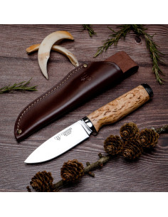 Polished curly birch hunting knife