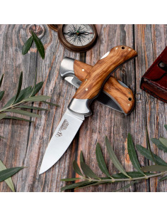Olive handle hunting knife, blade 9.5 cms.