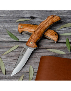 Olive handle hunting knife, blade 9.5 cms.