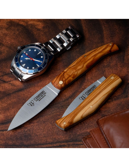 420 steel knife, olive handle, blade...