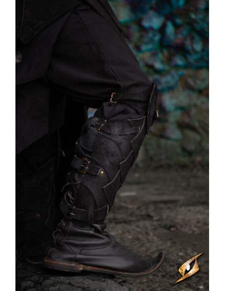 Shadow Warrior Leather Greaves, Black