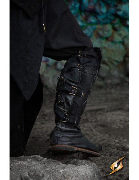 Shadow Warrior Leather Greaves, Black