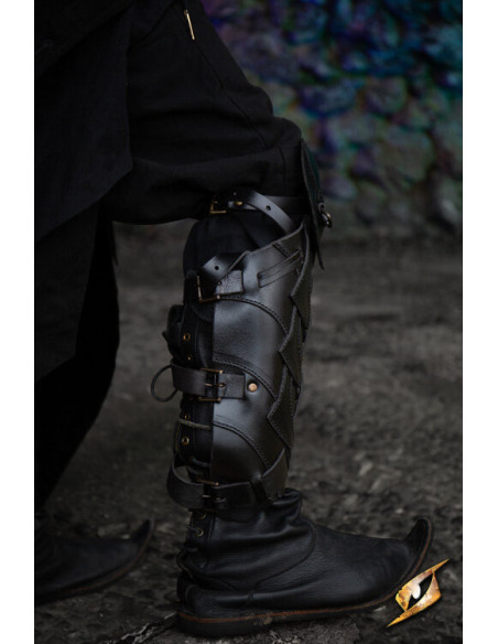Shadow Warrior's Leather Greaves, Black Shadow Warrior's Leather Greaves, Black
