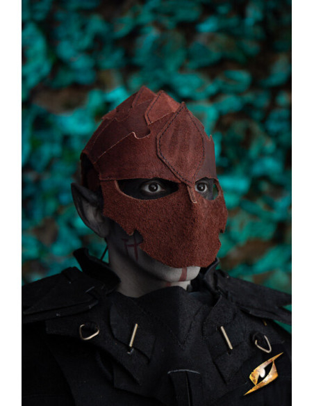 Assassin mask in suede leather, brown