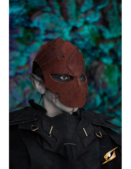 Assassin mask in suede leather, brown